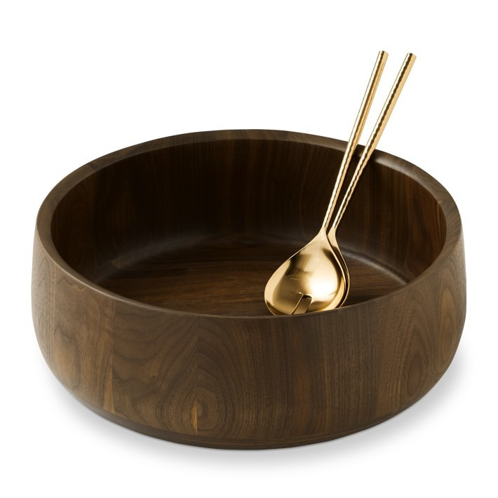 McLeod Walnut Salad Bowl & Antique Brass Salad Servers | Williams-Sonoma
