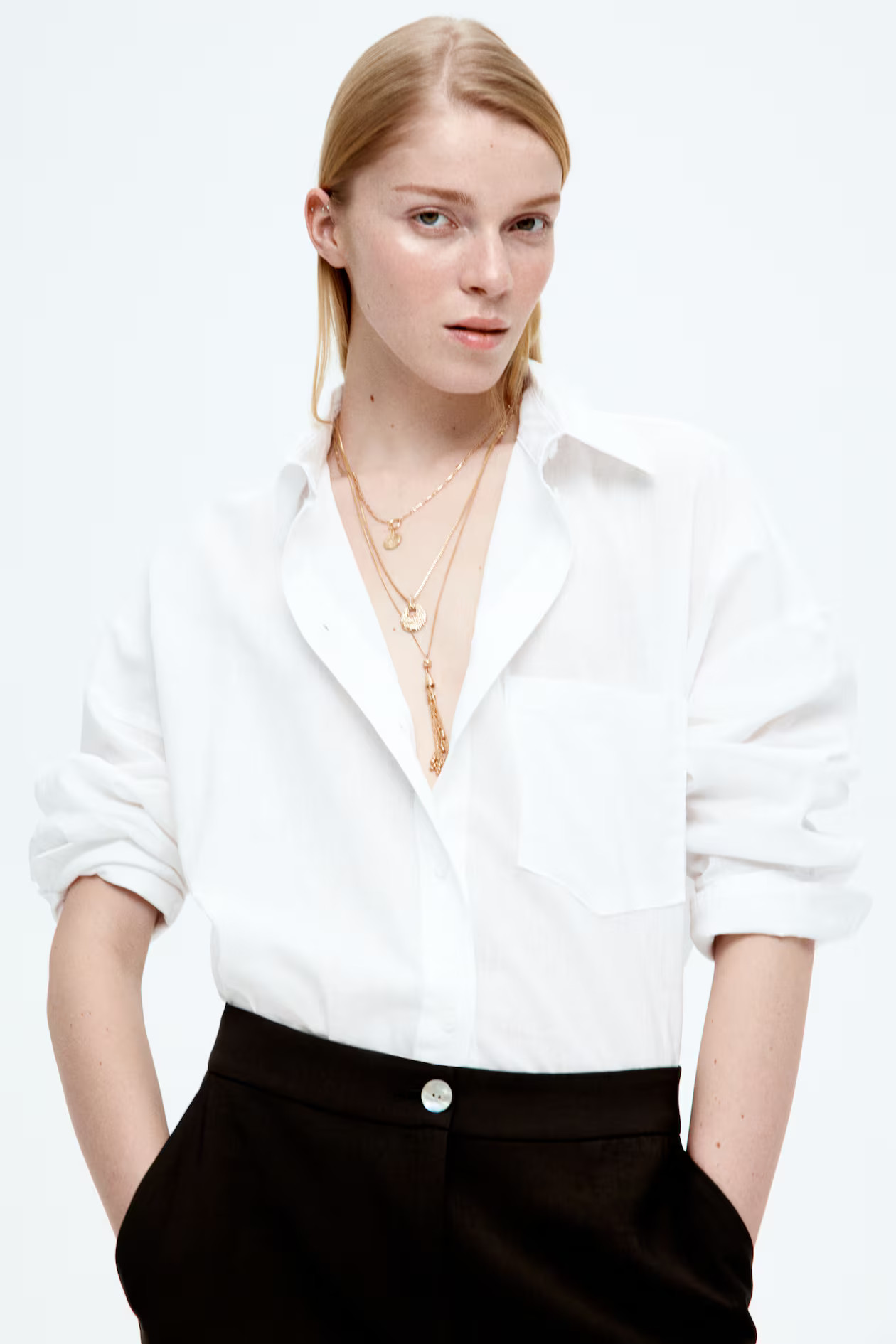 Oversized linen-blend shirt - White - Ladies | H&M GB | H&M (UK, MY, IN, SG, PH, TW, HK)