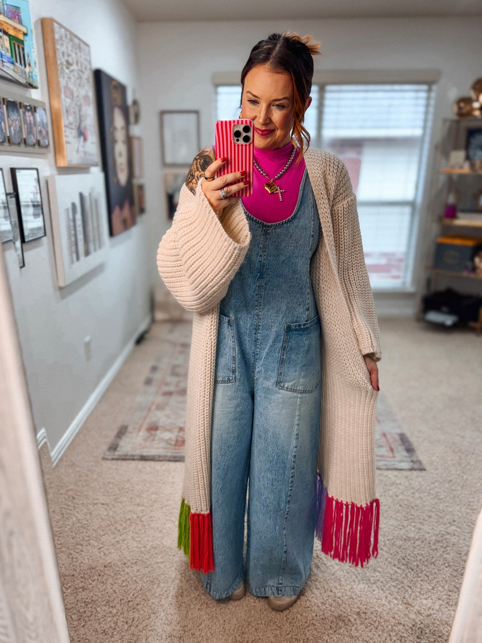 OOTD 🌈🩷 in the cutest wide-leg denim jumpsuit from VICI 

#LTKSaleAlert #LTKOver40 #LTKootd