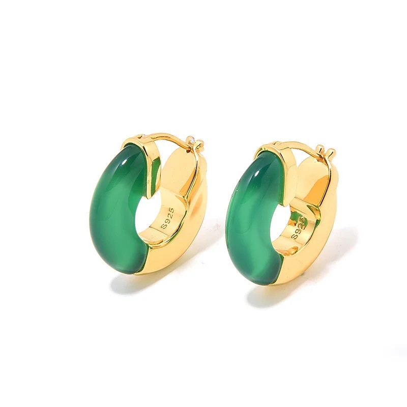 Green Agate Hoops - 18K Gold Jewelry by Apelila | Apelila Jewelry