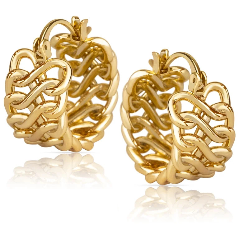 Benevolence LA Braided Chunky Huggie Hoop Earrings for Women - Elegant 14K Gold Jewelry | Walmart (US)