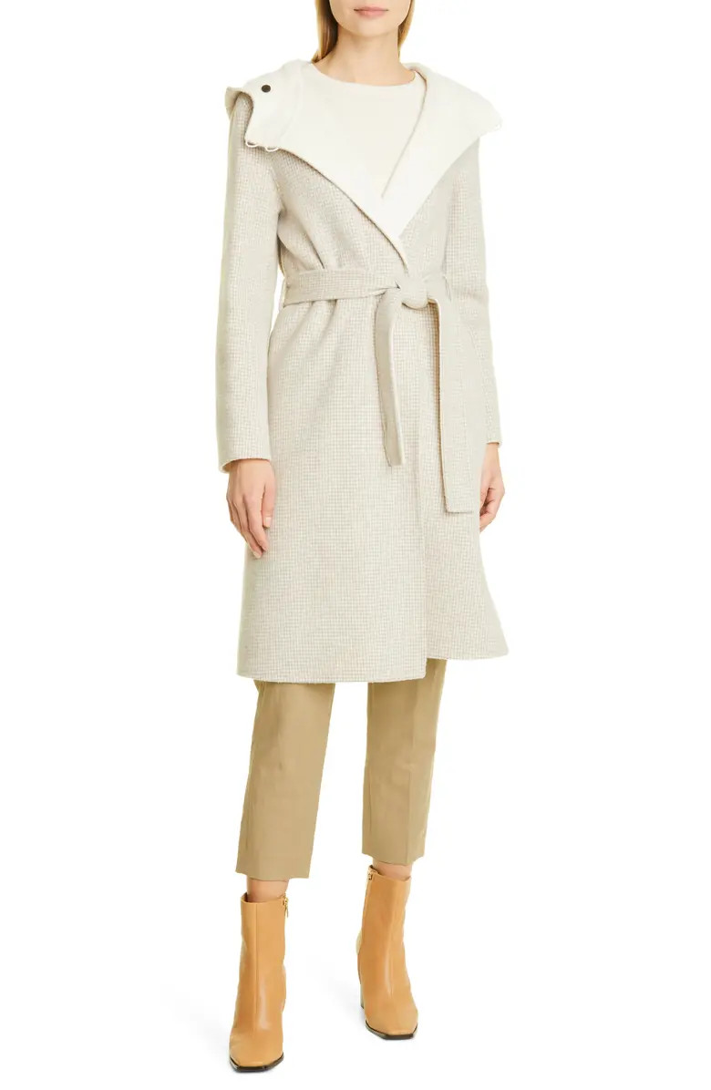 L. New Hooded Gingham Wool Blend Wrap Coat | Nordstrom