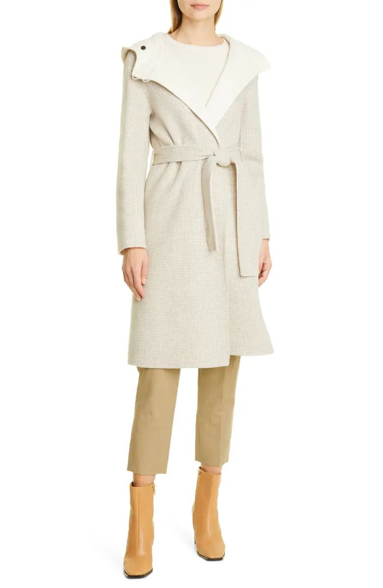 L. New Hooded Gingham Wool Blend Wrap Coat | Nordstrom