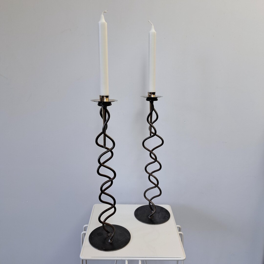 Set of 2 Vintage BRUTALIST Style Large Squiggle Metal Candleholders From the 80s - Etsy | Etsy (US)