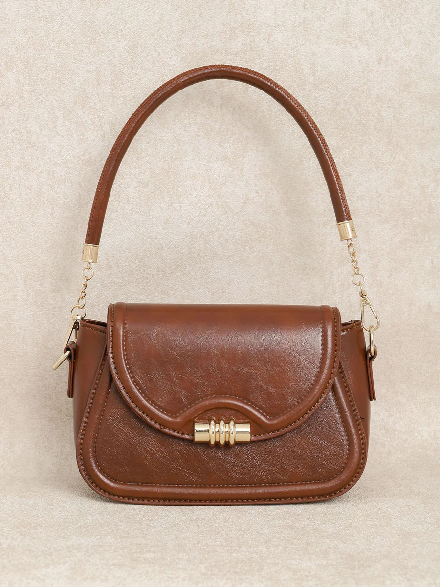 Brown Metal Buckle Flap Bag | rihoas.com