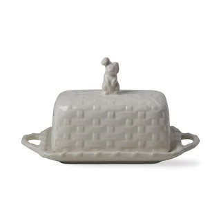 Easter Bunny Rabbit White Basketweave Easter Butter Dish With Cover - Bed Bath & Beyond - 3949888... | Bed Bath & Beyond