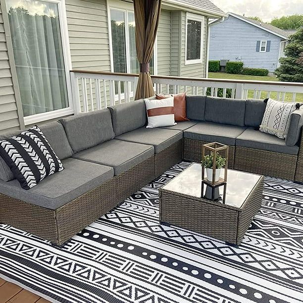 Kinbor 7pcs Outdoor Patio Furniture Set for 6 Sectional Pe Wicker Rattan Sofa Set Gray | Walmart (US)