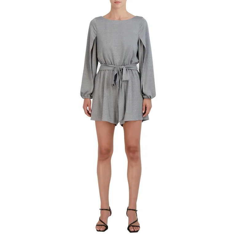 BCBG Paris Women's Sparkly Tied Waist Romper with Split Sleeves - Walmart.com | Walmart (US)
