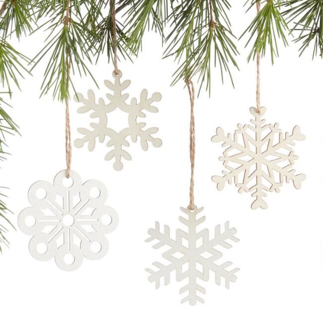 12 Pack Laser Cut Wood Snowflake Boxed Ornaments Set of 2 | World Market
