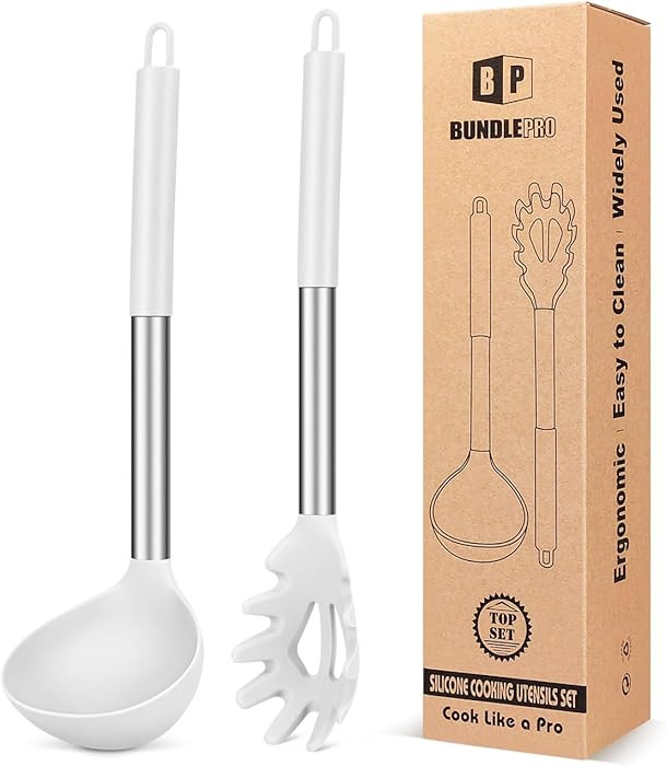 Silicone Pasta Fork and Ladle Spoon Set, Large Non Stick Kitchen Utensils for Cooking,Stirring,Se... | Amazon (US)