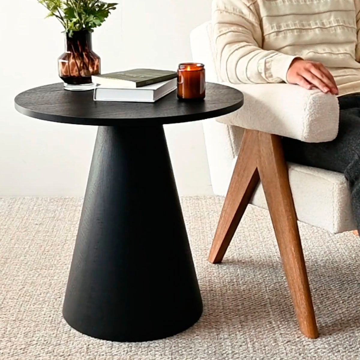 Dwen Small Black Round End Table,24 Round End Table with Pedestal Base,Black Circle Side Table-Th... | Target