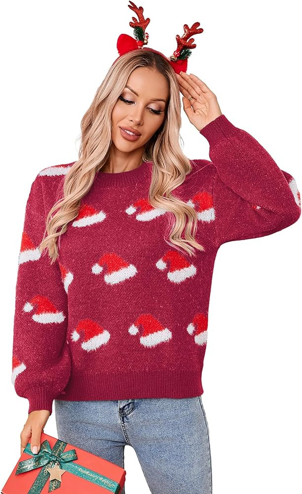 SunnyMelody Women's Cute Christmas Sweater,Santa Hat Snowman Pattern Knit Pullovers,2025 Funny Ho... | Amazon (US)