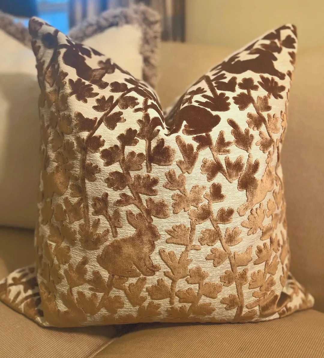 Brown Bunny Rabbit Cut Velvet Custom Pillow Cover - Etsy | Etsy (US)