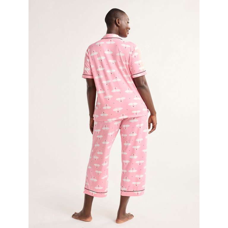 Joyspun Women's and Women’s Plus Jersey Notch Collar Top and Capri Pants Pajama Set, 2-Piece, S... | Walmart (US)