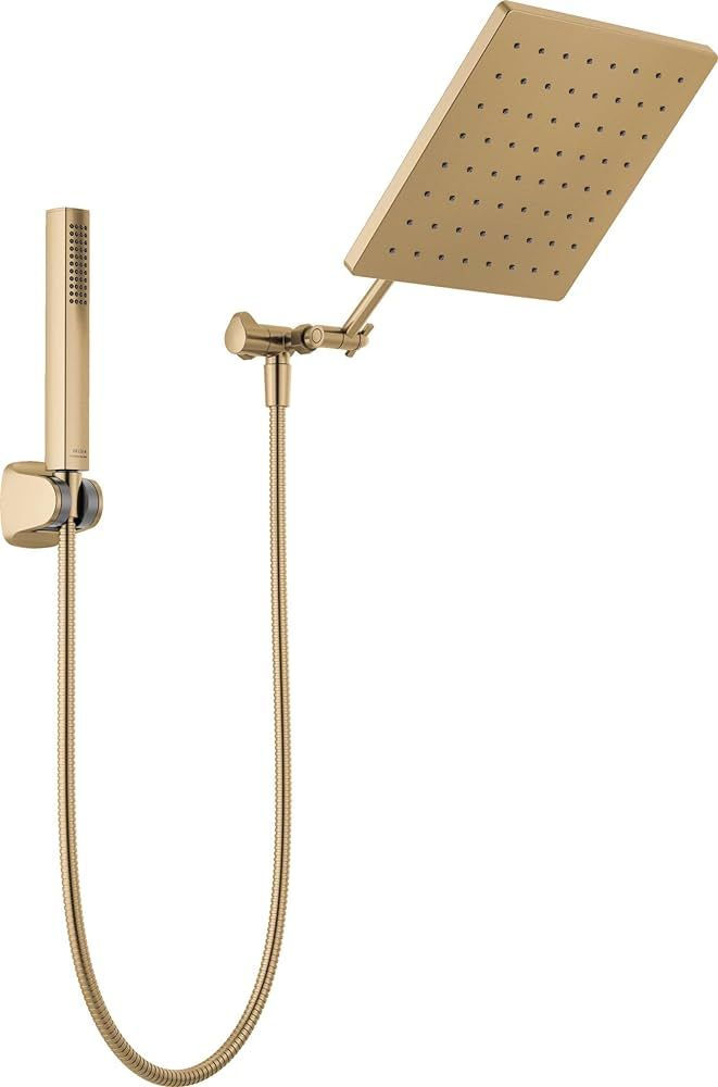 DELTA FAUCET 10-inch Raincan Shower Head and Hand Held Shower Combo, Gold Square Shower Head, Rai... | Amazon (US)