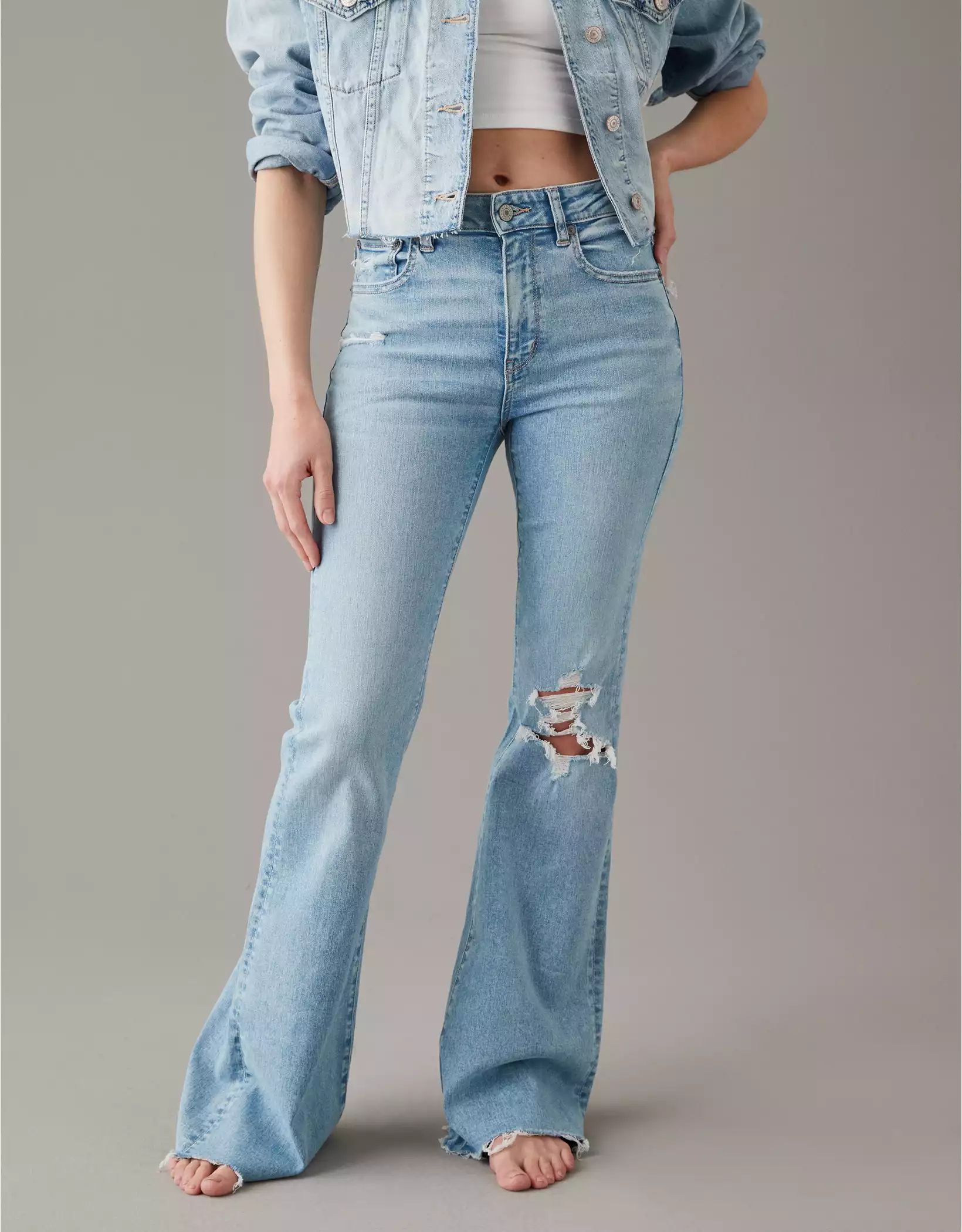 AE Next Level Ripped Super High-Waisted Flare Jean | American Eagle Outfitters (US & CA)