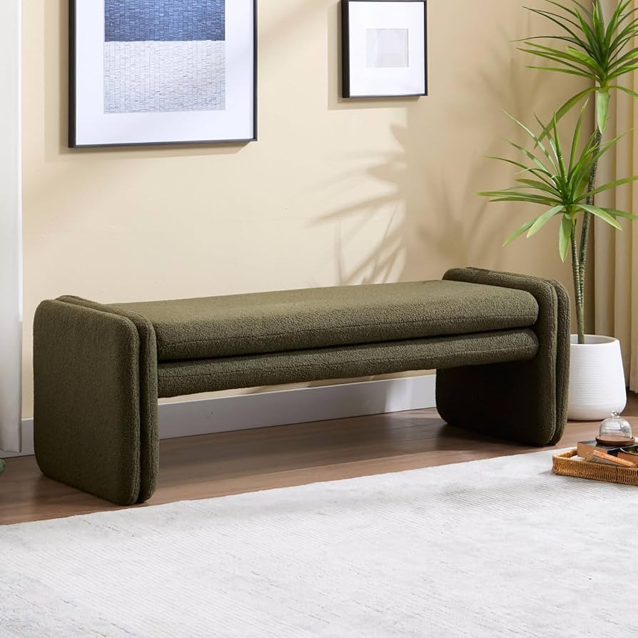 Green Boucle Bench 50" Sherpa End of Bed Bench Modern Upholstered Bench for Bedroom Entryway Livi... | Amazon (US)