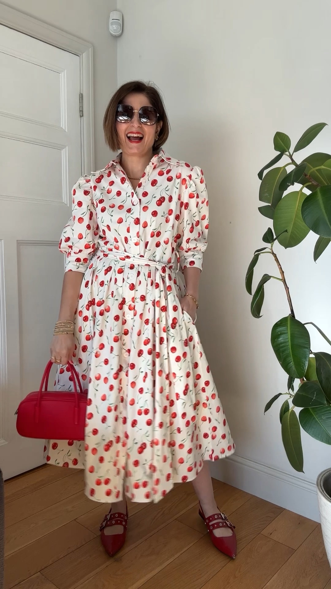 The most gorgeous dress! Fabulous style & print. Love 🍒 Wearing the size 10 - could probably have got the size 8. Shoes are old - linked similar. Bag is from Boutique Emma. 

#LTKsummer #LTKuk #LTKspring
