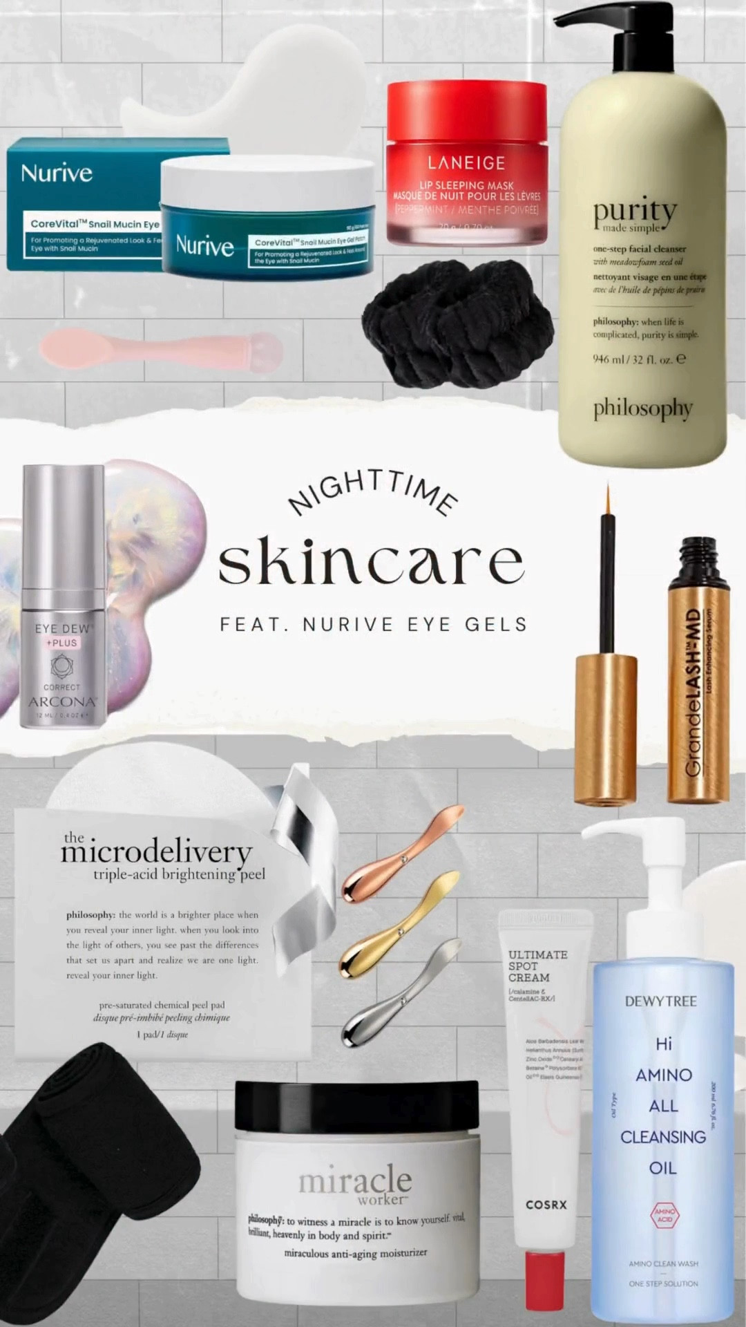 GRWM- nighttime skincare routine! I just added a new product to my skincare collection- Nurive CoreVital Snail Mucin Eye Gel Patches & I’m loving them 😁 

Key benefits:
☑️ Snail Mucin- deeply hydrates
☑️ Niacinamide- brightens
☑️ Adenosine- promotes elasticity 
☑️ Hyaluronic Acid- retains hydration
☑️ Cruelty free!!

If you’re looking to test out a new skincare product, these are some of my faves that won’t let you down!

#LTKVideo #LTKbeauty #LTKfindsunder50