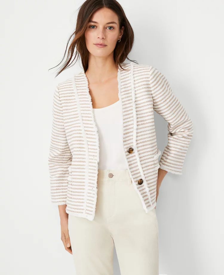 Petite Fringe Tweed Cropped Cardigan Jacket | Ann Taylor (US)