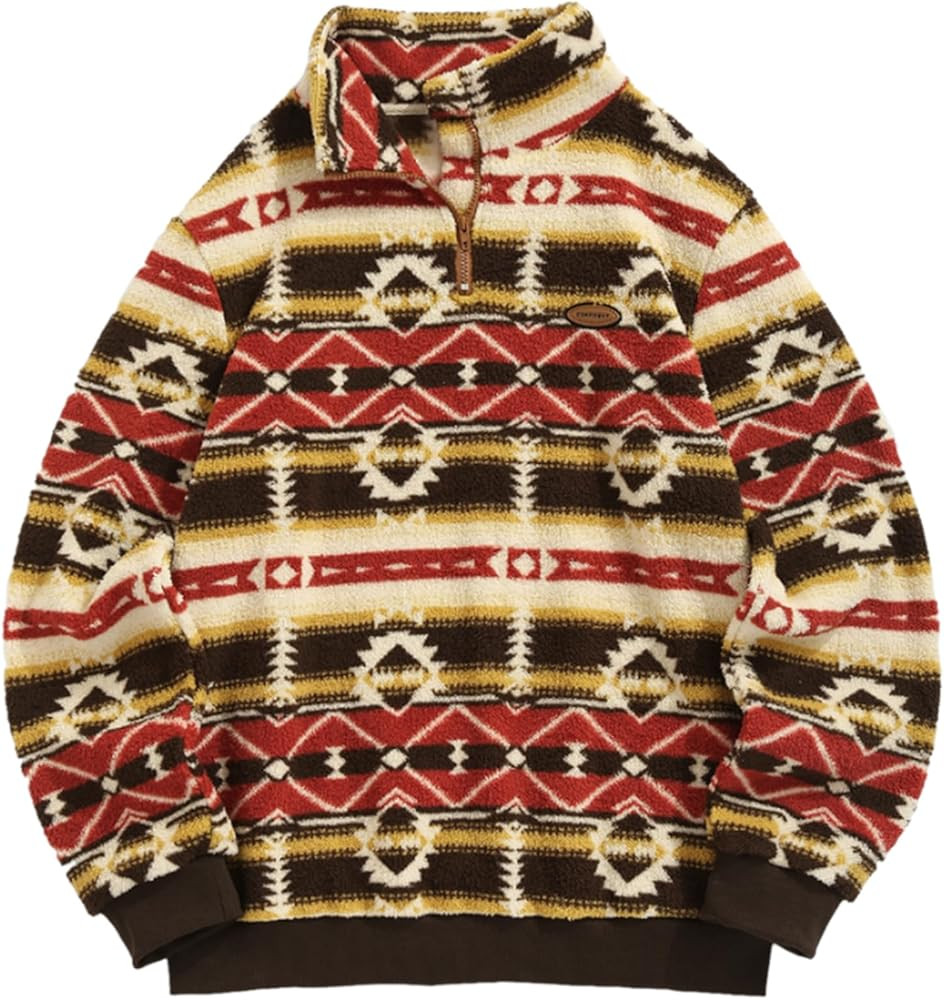 ZAFUL Men 1/4 Zipper Sweatshirt Ethnic Aztec Printed Kangaroo Pocket Fall Winter Pullovers Jacket... | Amazon (US)