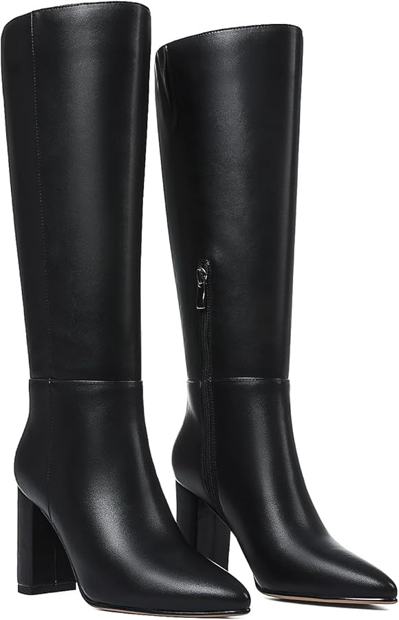 AOSPHIRAYLIAN Knee High Boots Chunky Heel Wide Calf Knee High Boots for Women Pointed Toe with Zi... | Amazon (US)