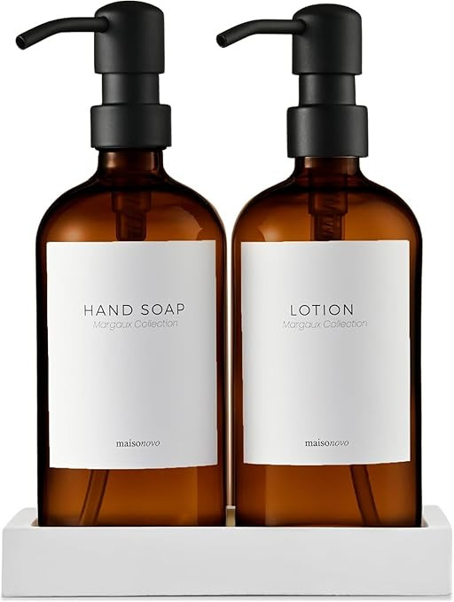 MaisoNovo Soap Dispenser 3-Piece Set | 16.9oz Amber Bottles with Black Stainless Steel Pumps | Amazon (US)