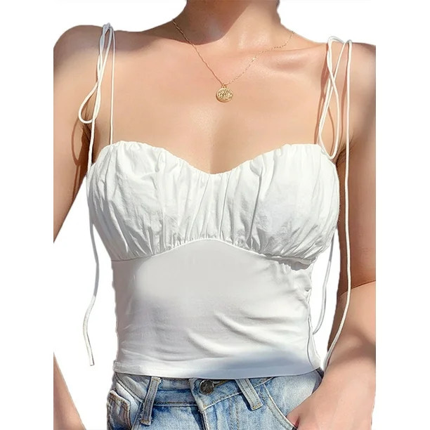 wybzd Women Summer White V Neck Sleeveless Strappy Camisole Tank Vest Tops - Walmart.com | Walmart (US)