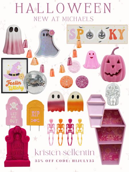 Halloween at Michael’s is in store & online!  Pink everything!  Groovy pillows, ornaments, garlands, pumpkins, signs and more! 35% off with code HIJULY35

#michaels #makeitwithmichaels #halloween #halloween2024 #discoball #halloweendecor #new #pinkoween 

#LTKFindsUnder50 #LTKSeasonal #LTKHome