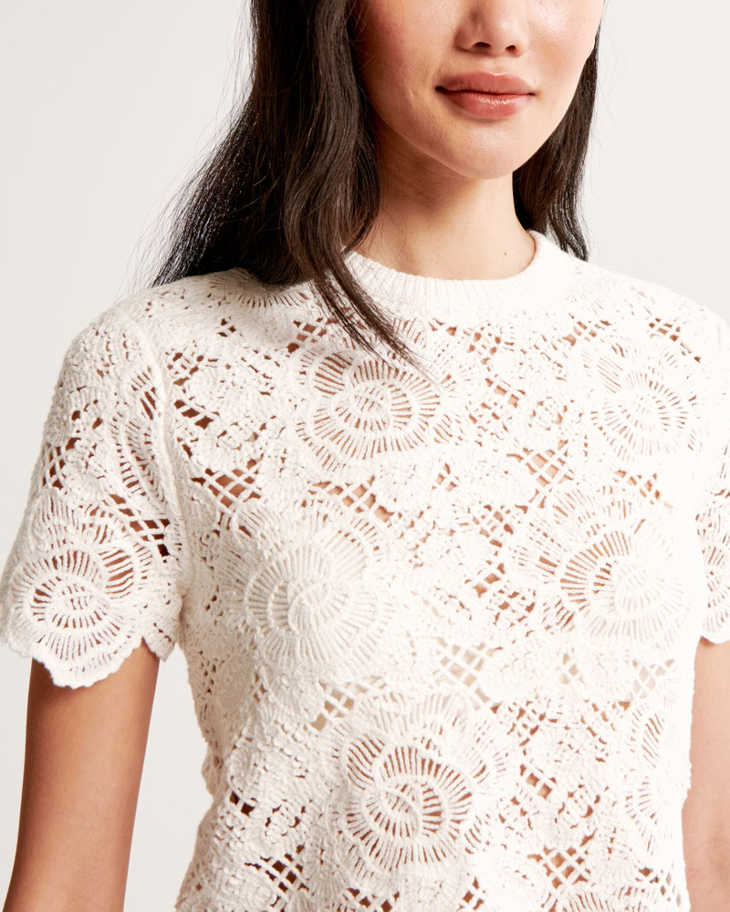 Women's Crochet-Style Lacy Tee | Women's Tops | Abercrombie.com | Abercrombie & Fitch (US)