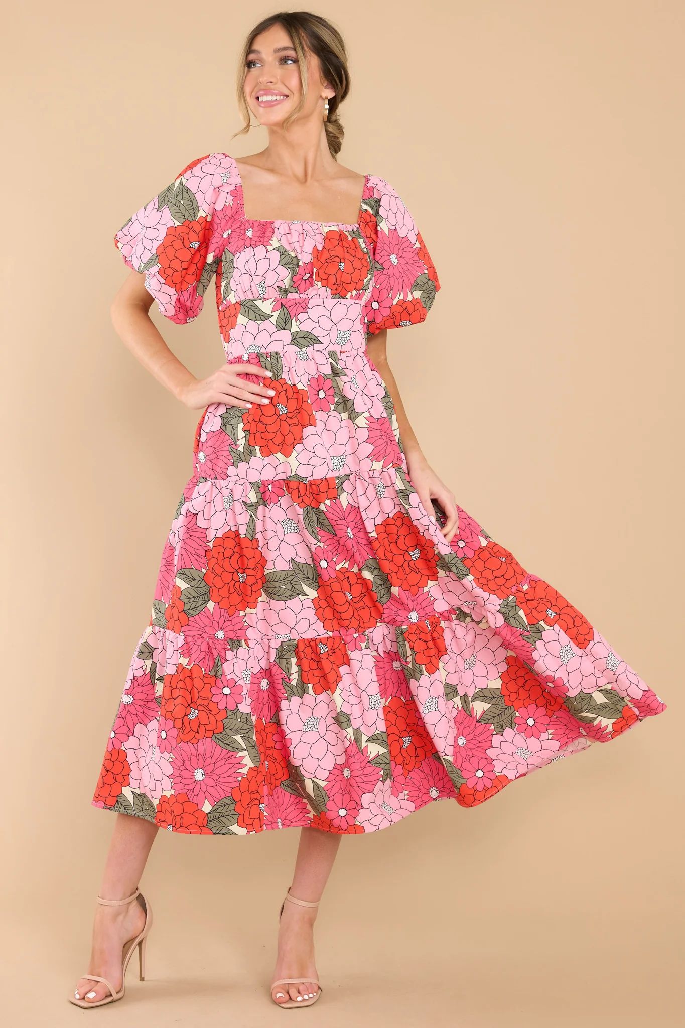 The Only Path Pink Floral Midi Dress | Red Dress 