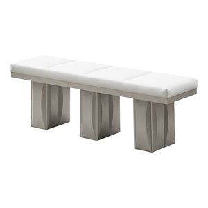 Pilaster Designs Astra 18" Modern Vinyl Upholstered Dining Bench in White | Homesquare