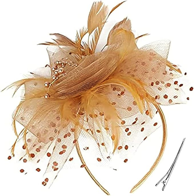 Women's Fascinators Tea Party Wedding Derby Mesh Flower Pearl Feather Fascinator Hat with Headban... | Amazon (US)