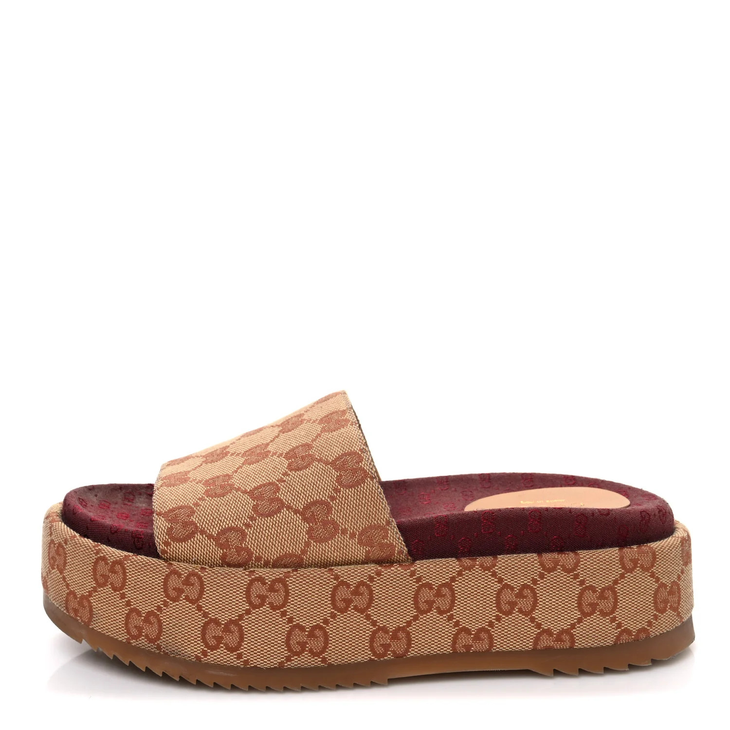 Canvas GG Monogram Angelina Platform Slide Sandals 36 Beige Ruggine | FASHIONPHILE (US)
