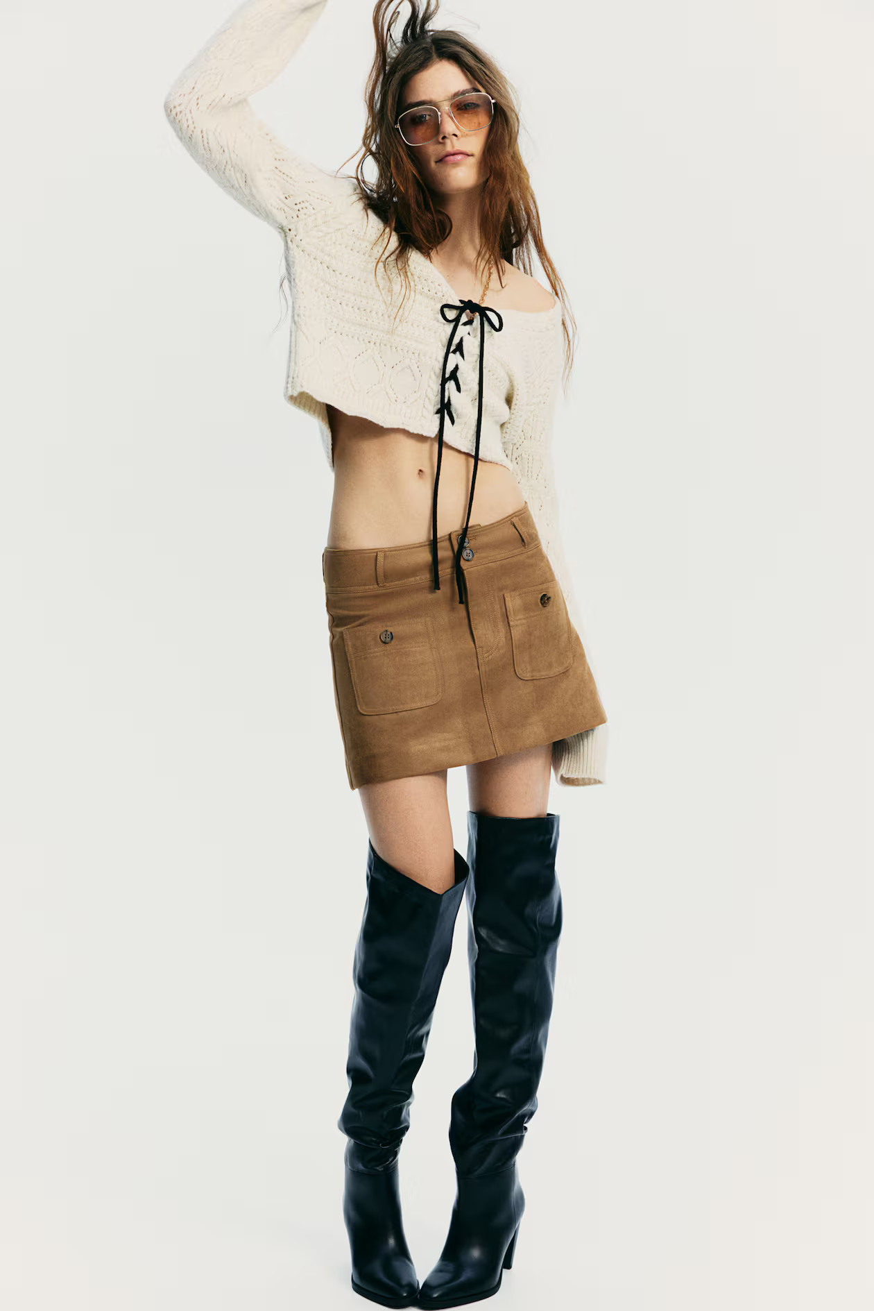 Lacing-Detail Pointelle-Knit Cardigan - Cream - Ladies | H&M US | H&M (US + CA)