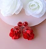 Red Circle Beaded Floral Rhinestone Earrings, Flower Tassel Beadwork Statement Earrings | Amazon (US)