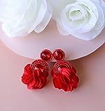 Red Circle Beaded Floral Rhinestone Earrings, Flower Tassel Beadwork Statement Earrings | Amazon (US)