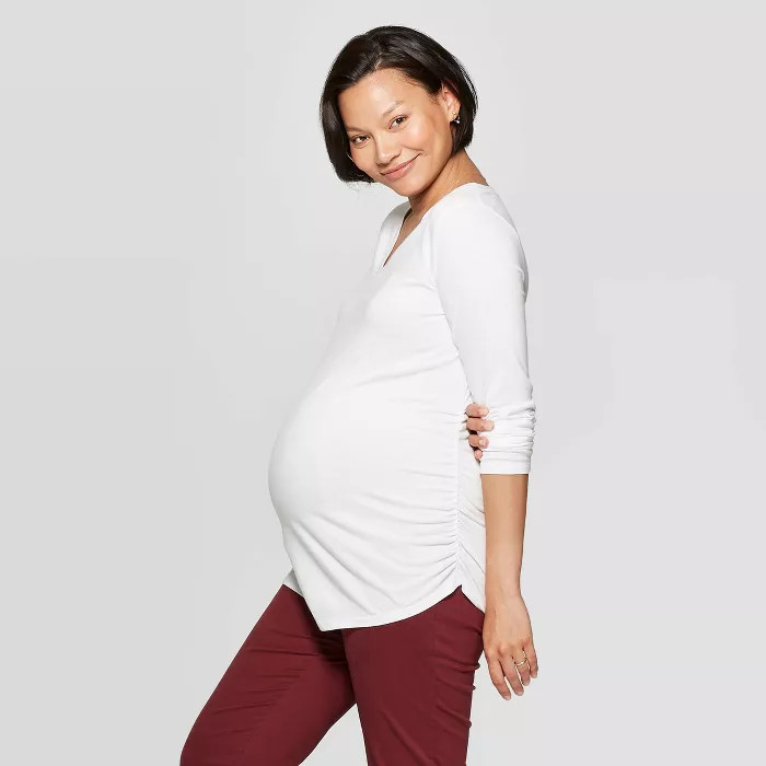 Maternity Long Sleeve V-Neck Side Shirred T-Shirt - Isabel Maternity by Ingrid & Isabel™ | Target