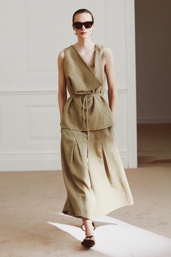 ZW COLLECTION LINEN BLEND BELTED TOP | Zara UK