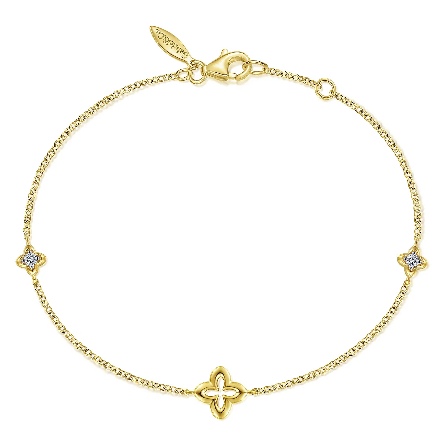 14K Yellow Gold Chain Bracelet with White Sapphire Clover Stations | Gabriel & Co. Fine Jewelry And Bridal