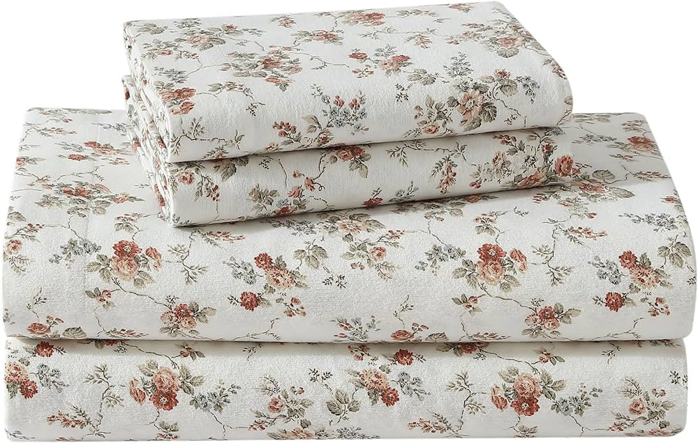 Laura Ashley - King Sheets, Cotton Flannel Bedding Set, Brushed for Extra Softness & Comfort (Le ... | Amazon (US)