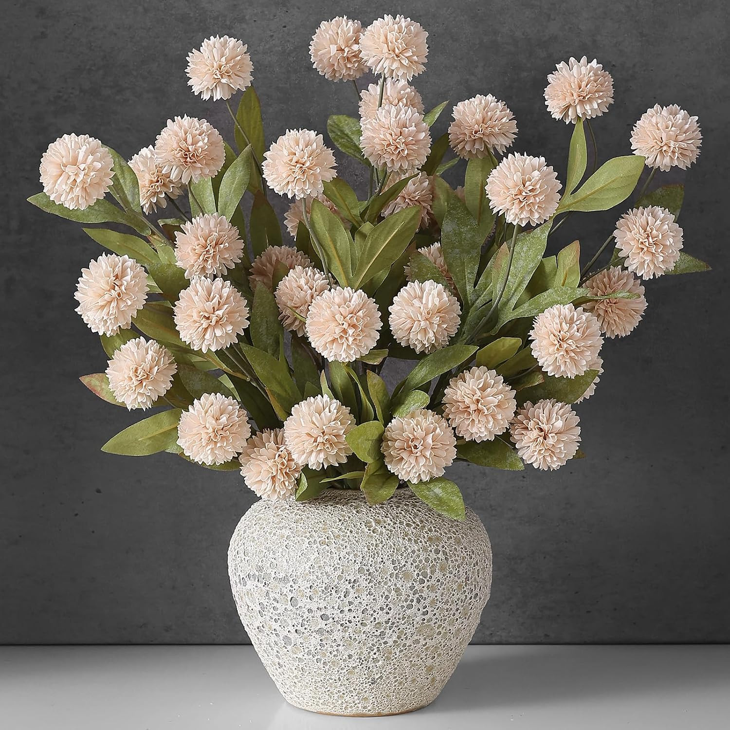 6 Pcs 27" Artificial Pompon Mum Silk Flower Stems for Vase (Beige) | Amazon (US)