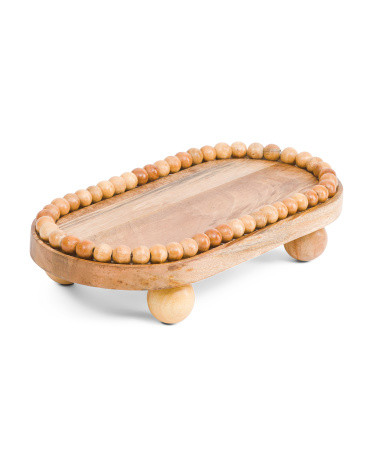 16in Wood Beaded Oval Tray With Ball Feet | TJ Maxx
