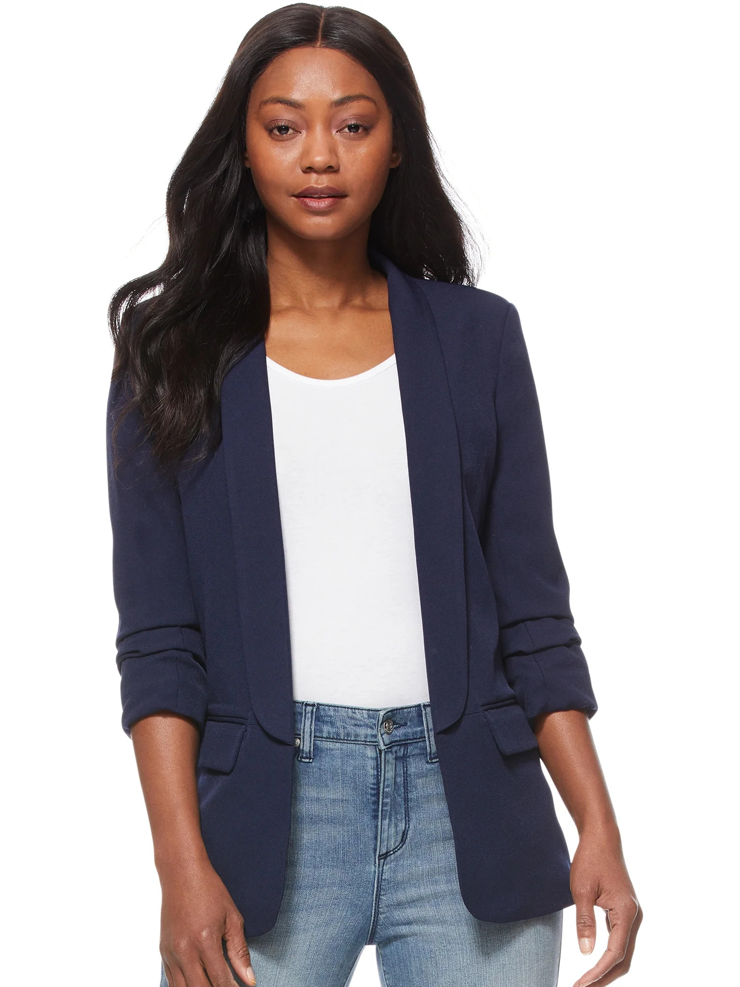 Scoop Women’s Boyfriend Blazer with Scrunch Sleeves - Walmart.com | Walmart (US)
