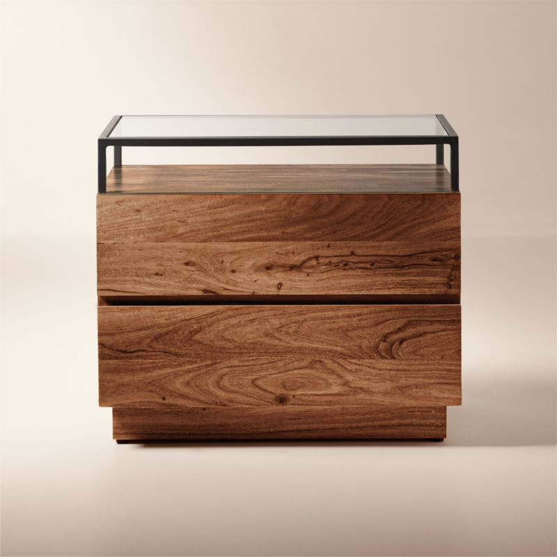 Lawson 26" Wood 2-Drawer Nightstand with Glass Top + Reviews | CB2 | CB2