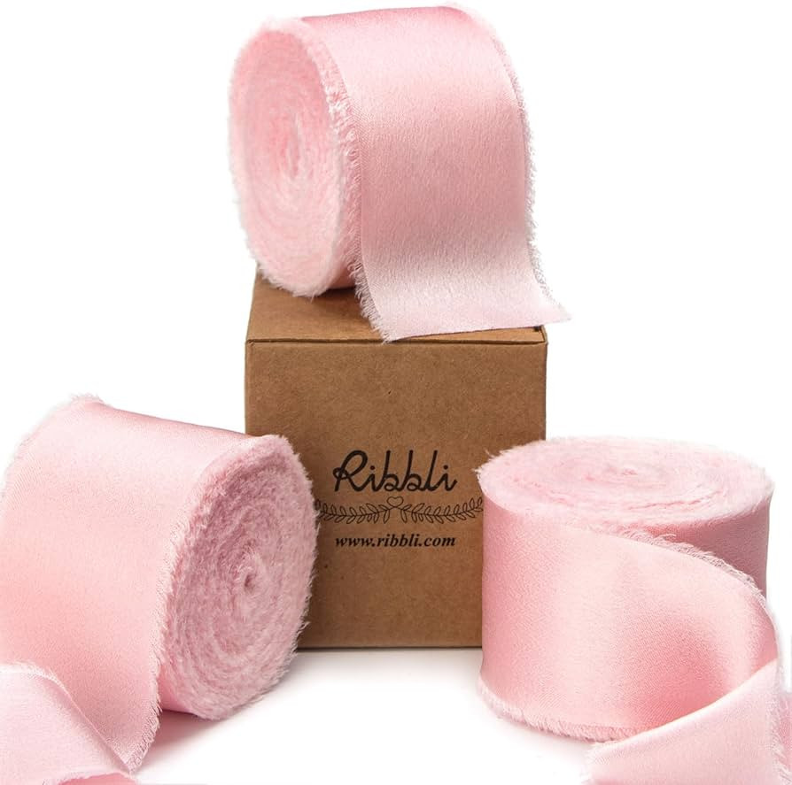 Ribbli Light Pink Silk Satin Ribbon 1.5 Inch x 30 Yard Handmade Frayed Chiffon Pink Ribbon for Gi... | Amazon (US)