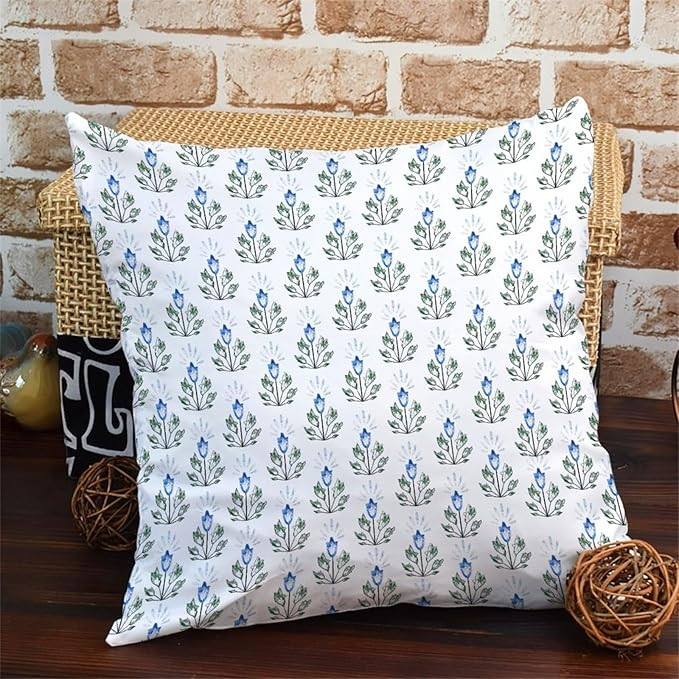 MangGou Blue Lotus Flower Pillow Cover Blue and White Flower Throw Pillow Floral Pillow High End ... | Amazon (US)