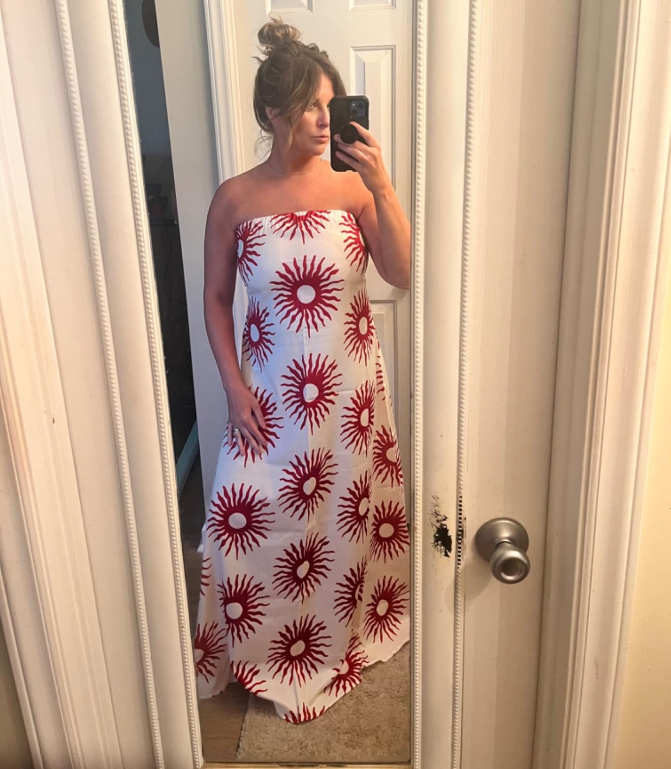 Women Graphic Strapless Long Tube Dress Off Shoulder Backless Maxi Dress Flowy Summer Holiday Bea... | Amazon (US)