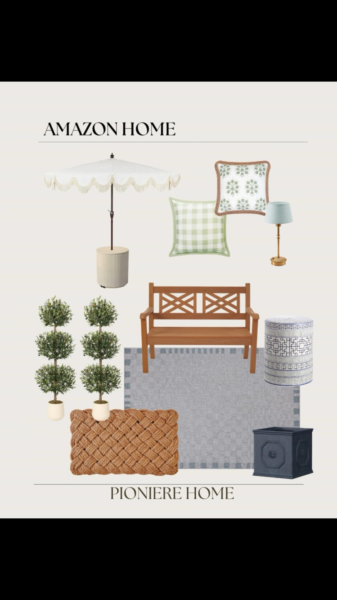Amazon home finds for spring. Outdoor furniture and decor on sale. Ceramic garden stool, wood bench, Amber Lewis x loloi outdoor rug, preppy outdoor finds, outdoor throw pillows, fringe market umbrella, affordable outdoor finds, faux olive tree topiaries 

#LTKHome #LTKSaleAlert #LTKSeasonal