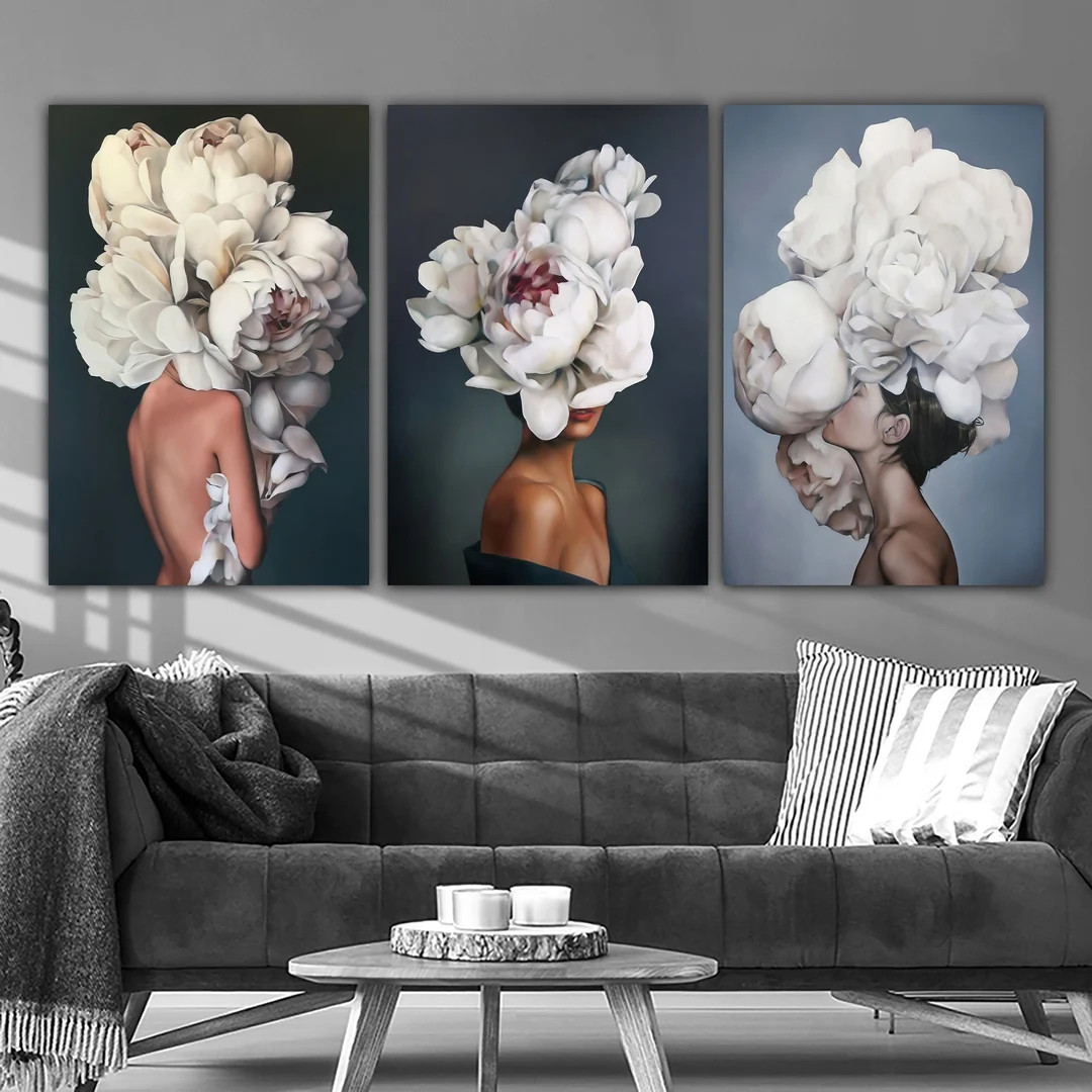 Woman Floral Portrait Flower Head Woman Canvas Print - Etsy | Etsy (US)